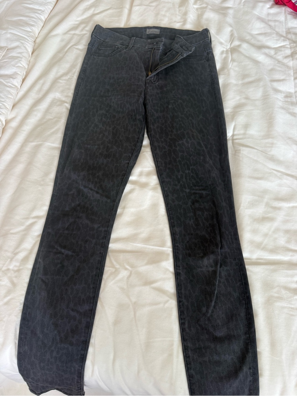 MOTHER Black Skinny Jeans with Subtle Leopard Print